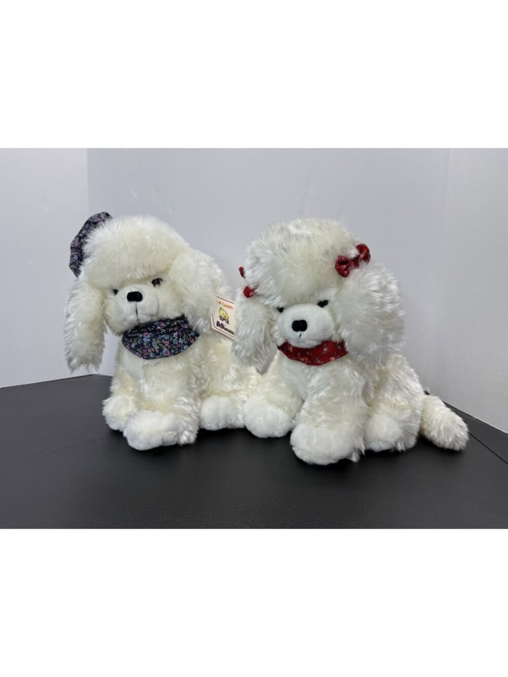 Vintage A&A Plush Pauline & Pierre White Poodle Puppy Dogs 10 Inch With Tag